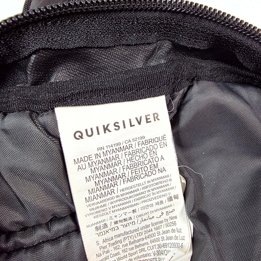 Quiksilver Mini Backpack Mens Womens Small Black Teal Abstract Print Skate Bag